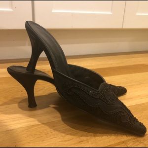 NINE WEST Black Beaded pointed-toe mule heels